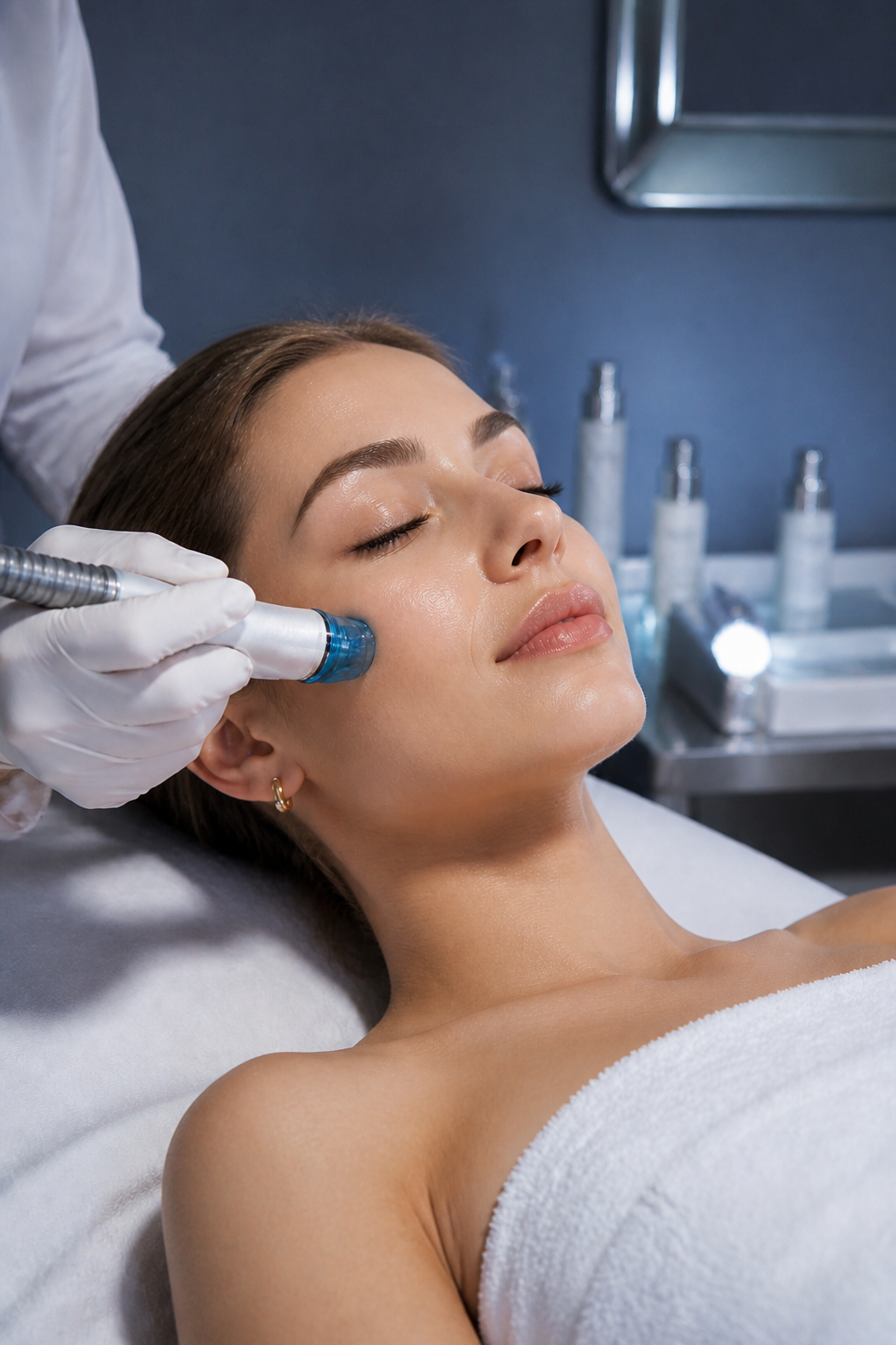 Tratamiento hidrafacial profesional en estudio azul